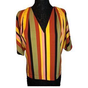 MADISON Colorful Top Blouse Yellow, Red, Orange, Black, Green. Pink Size:Med